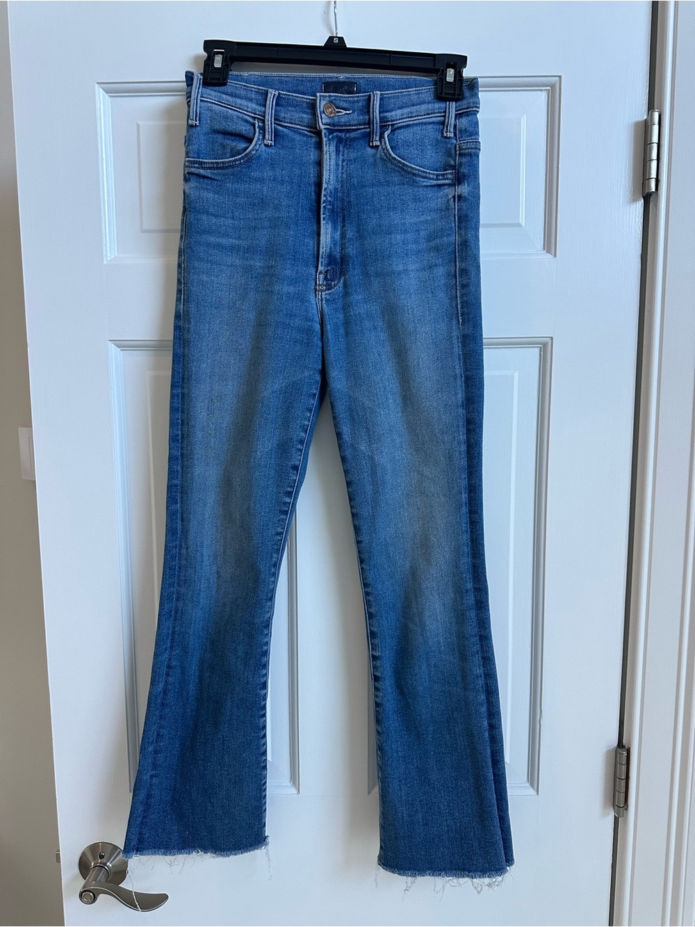 MOTHER Medium Blue High-Rise Ankle Flare Jeans